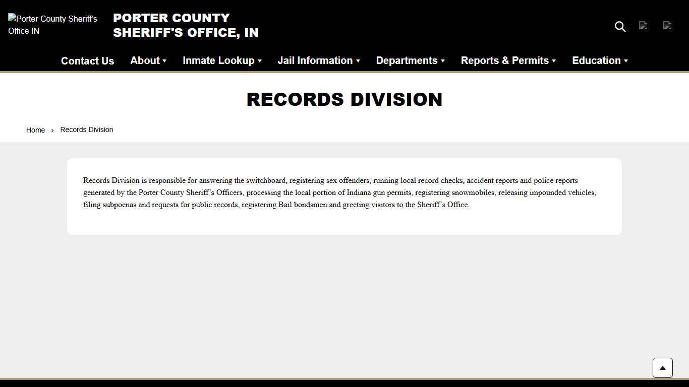 Records Division Porter County Sheriff’s Office IN