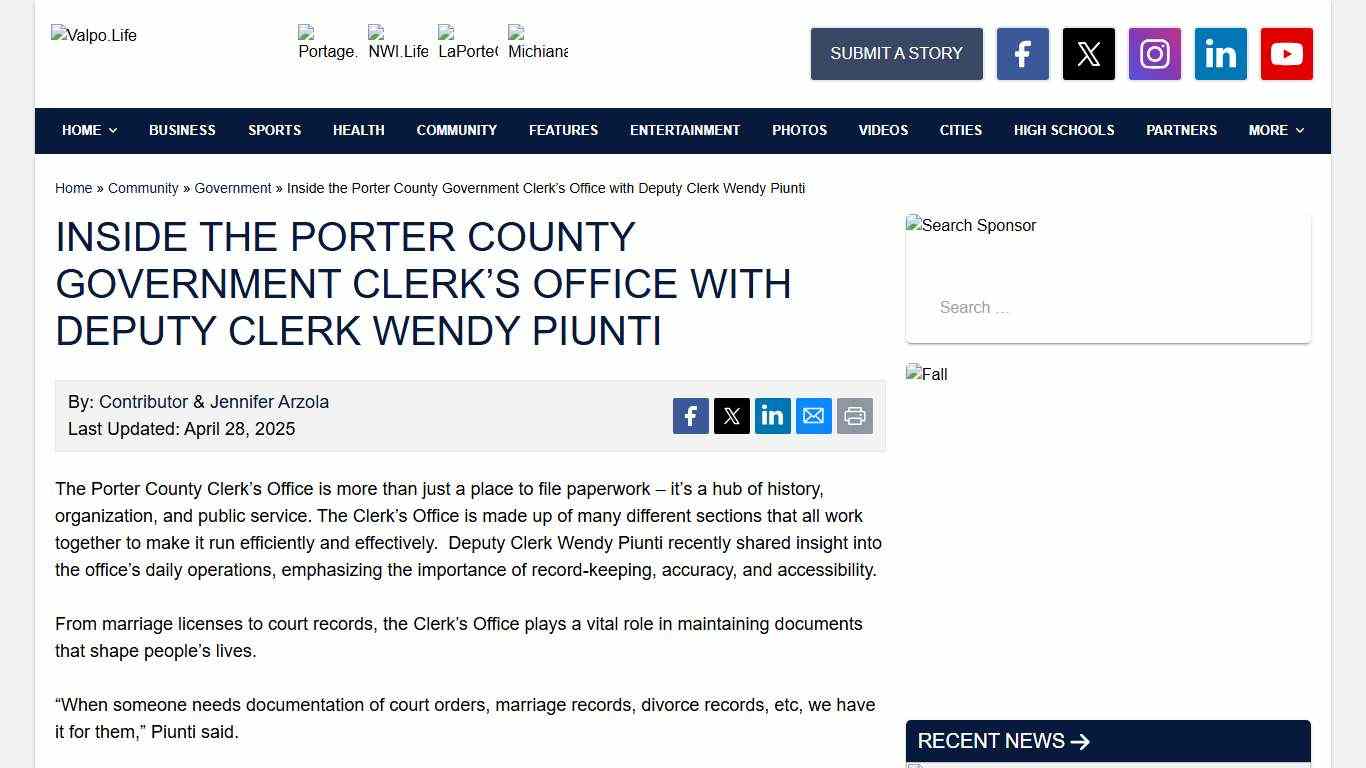 Inside the Porter County Government Clerk’s Office with Deputy Clerk Wendy Piunti - GreatNews.Life